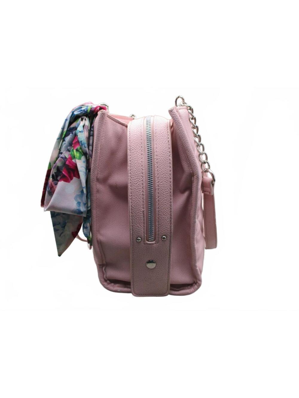Betsey Johnson Pink Quilted Heart Stud Satchel Shoulder Bag with Floral Scarf - Picture 3 of 8